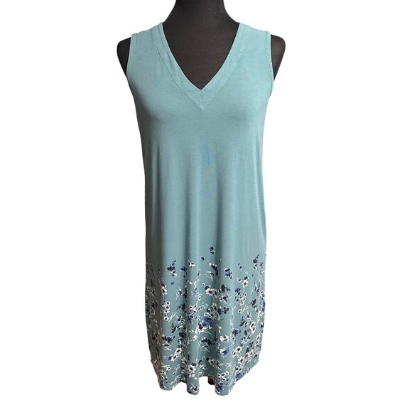 J. Jill Dress Women XS Blue Floral V-Neck A Line Sleeveless Wearever Collection - Picture 1 of 12